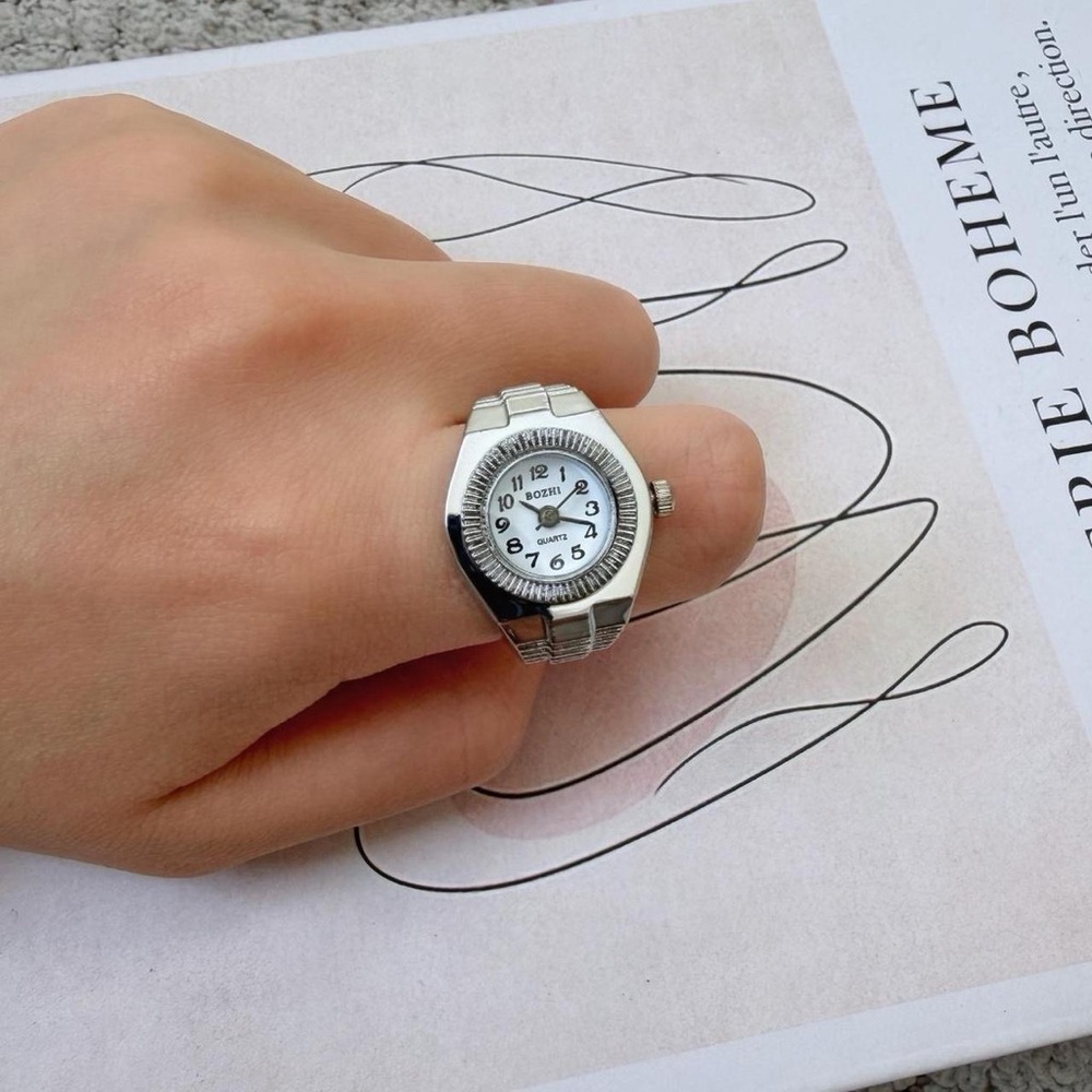 Silver White “Working Watch” Clock Analogue Retro Punk Y2K Watch Ring